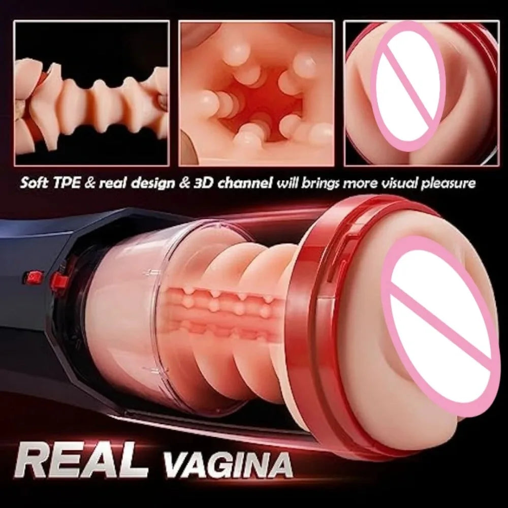 3 in 1 Male Masturbators Cup Realistic Sleeve Thrust Male Masturbation Cup Blowjob Sucking Penis Vibrator Sex Toys for Men 18+