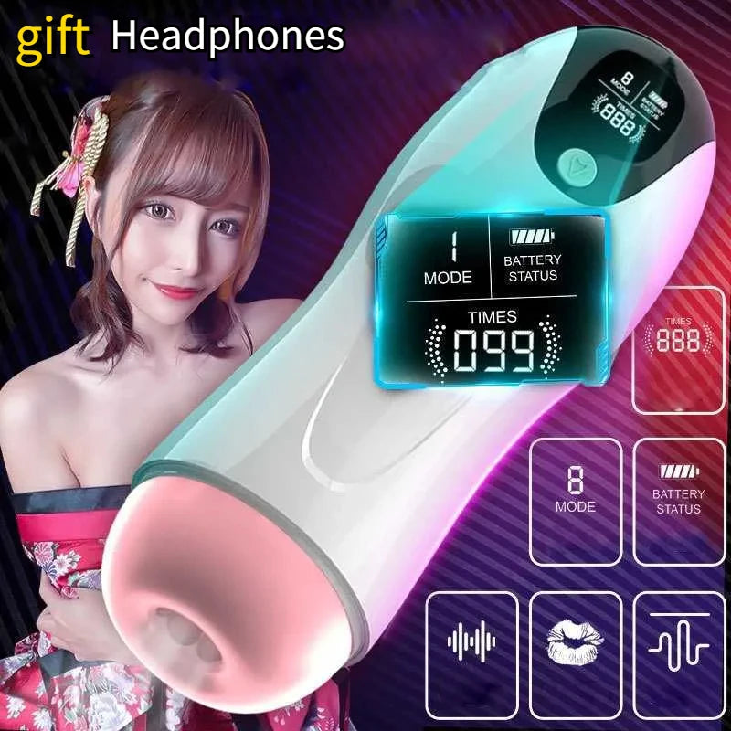 Automatic Intelligent Telescopic Blowjob Masturbator Cup Rotating Real Silicone Vagina Vibrator Male Adult Sex Products Sex Toy