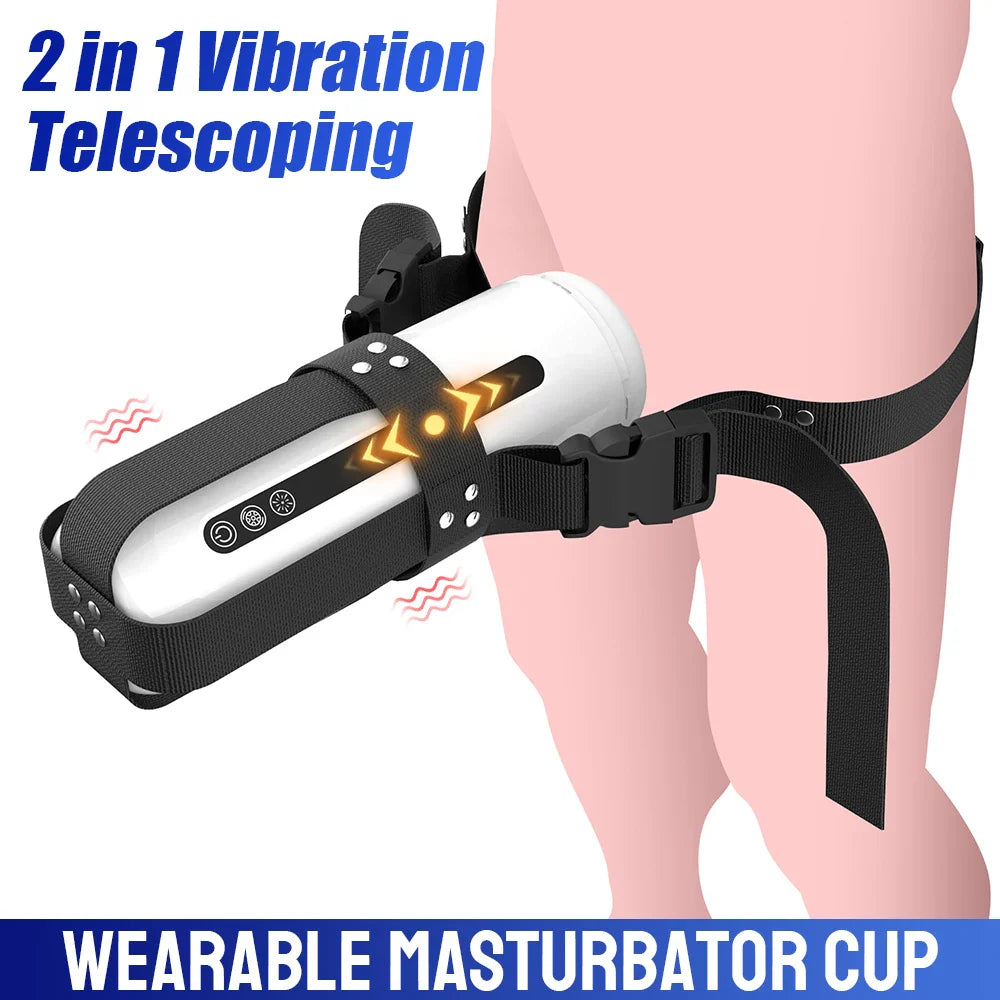 Automatic Stretching Male Masturbator With Strap Belt Artificial Vaginal For Men Penis Exerciser Glans Sucks Vibrators Sex Toys