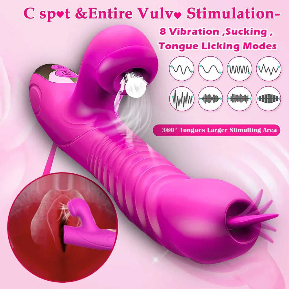 Powerful Thrusting Vibrator Female Clitoris Sucker Vacuum Stimulator G Spot Tongue Licking Dildo Adult Goods Sex Toy for Women