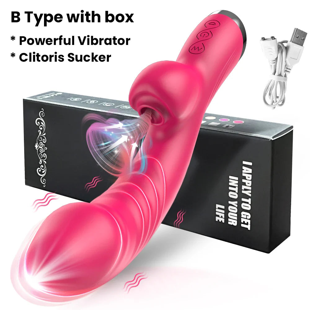 Powerful Thrusting Vibrator Female Clitoris Sucker Vacuum Stimulator G Spot Tongue Licking Dildo Adult Goods Sex Toy for Women