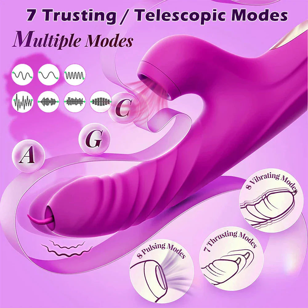 Powerful Thrusting Vibrator Female Clitoris Sucker Vacuum Stimulator G Spot Tongue Licking Dildo Adult Goods Sex Toy for Women