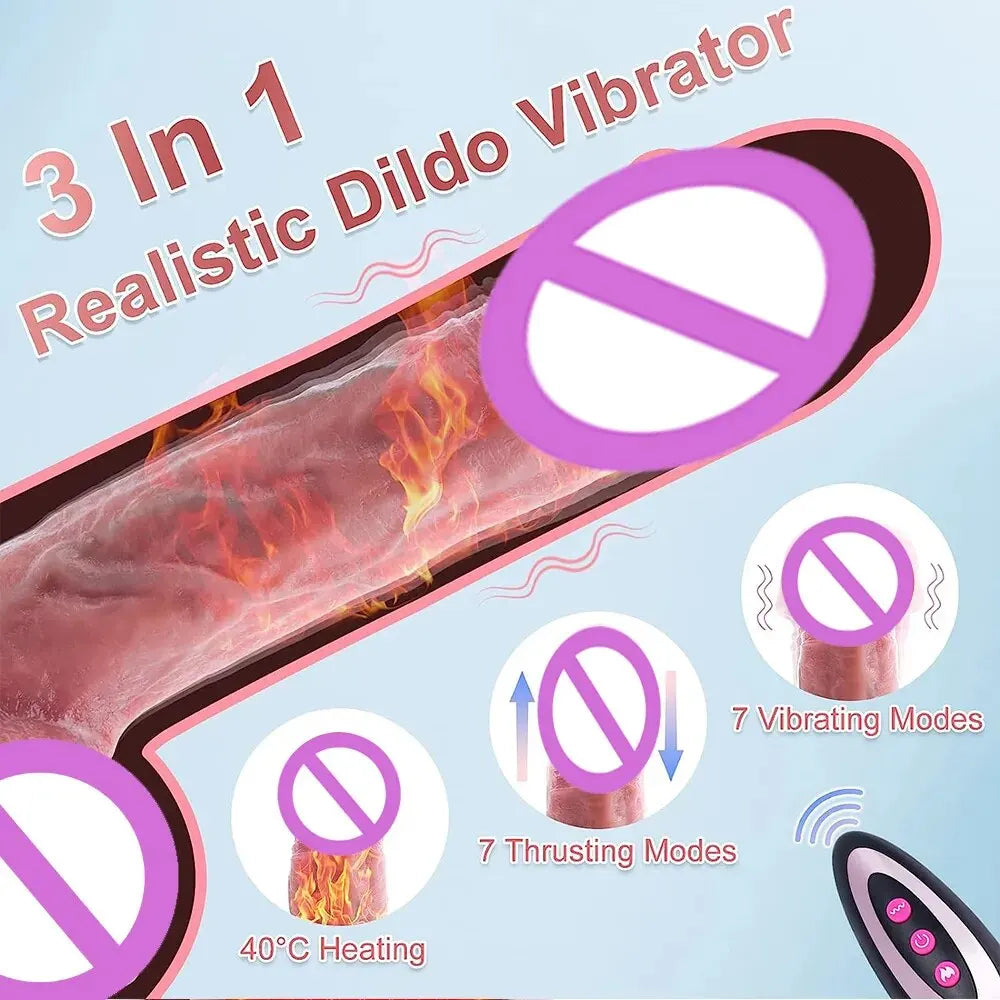 Realistic Heating Thrusting Dildo G Spot Clitoris Anal Stimulator Silicone Suction Cup Huge Penis Adult Sex Toy for Women Couple